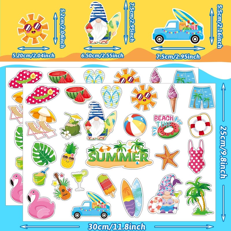 MARFOREVER 50 PCS Summer Window Thick Gel Clings Stickers Reusable Hawaiian Tropic Window Clings Decals for Classroom Nursery Home Summer Beach Pool Party Supplies Decorations - Image 2